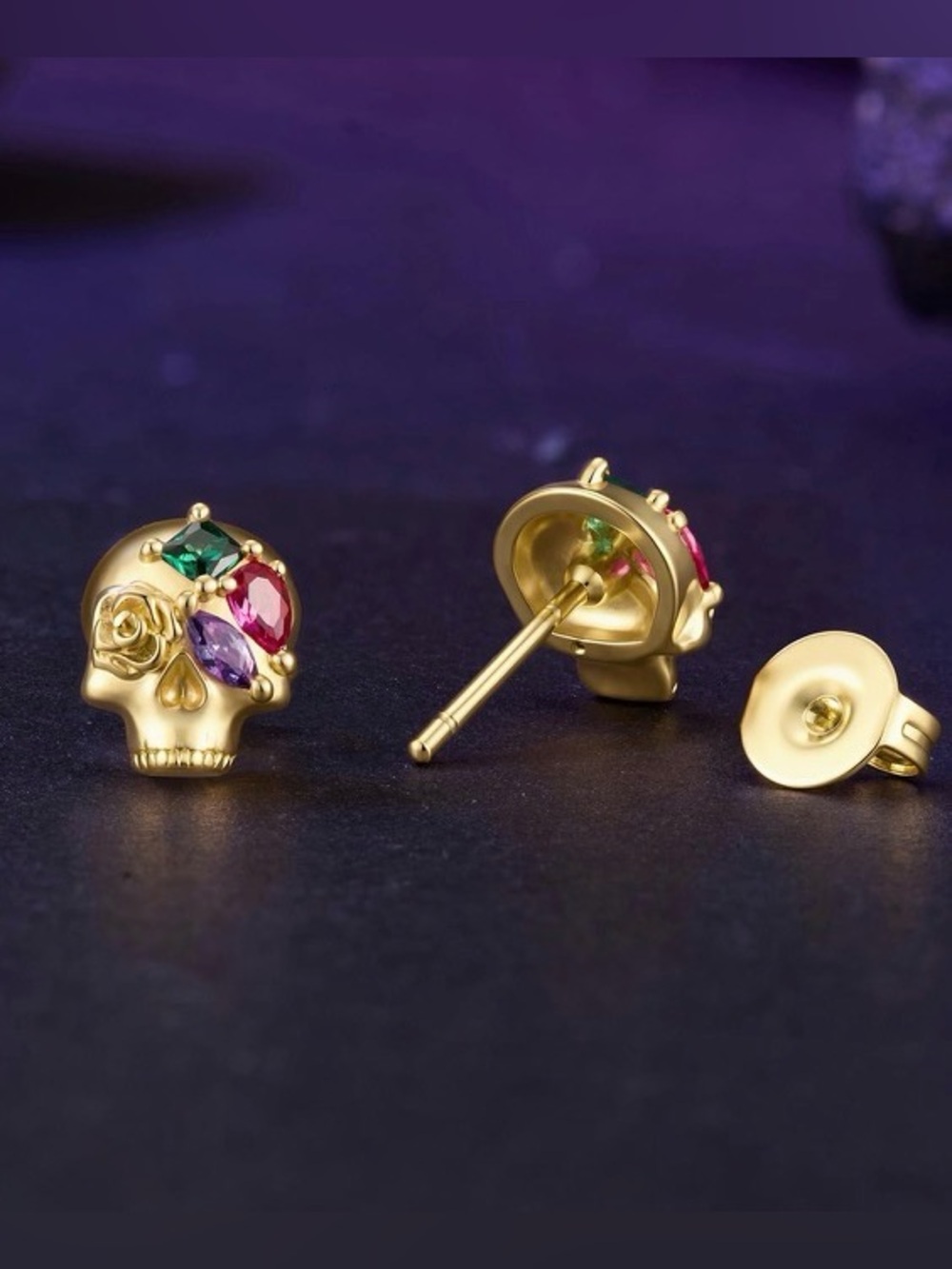 Sugar Skull Gold Plated Earrings